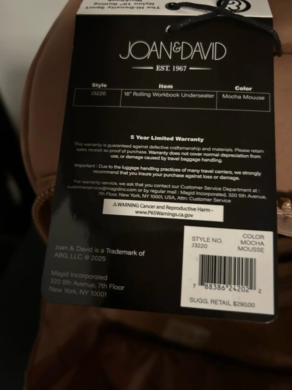 Joan & David Tan Carry-On 16” Rolling Workbook UNDERSEATER